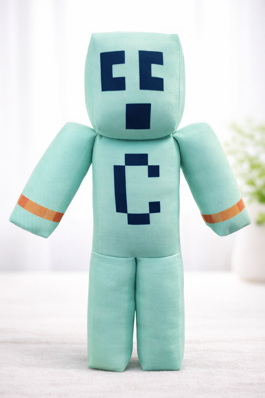 Blue Crafting Guy Pixel Plush Toy – 11” & 16” Block Style Gamer Plush