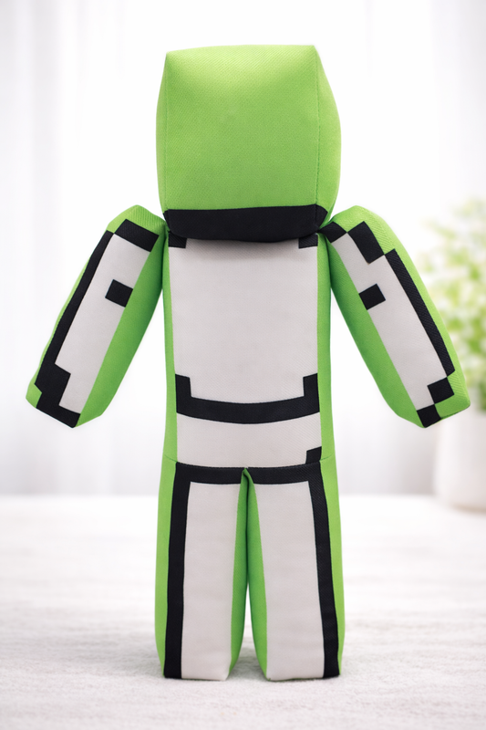 Green Happy Face Guy Pixel Plush Toy – 11” & 16” Block Style Gamer Plush