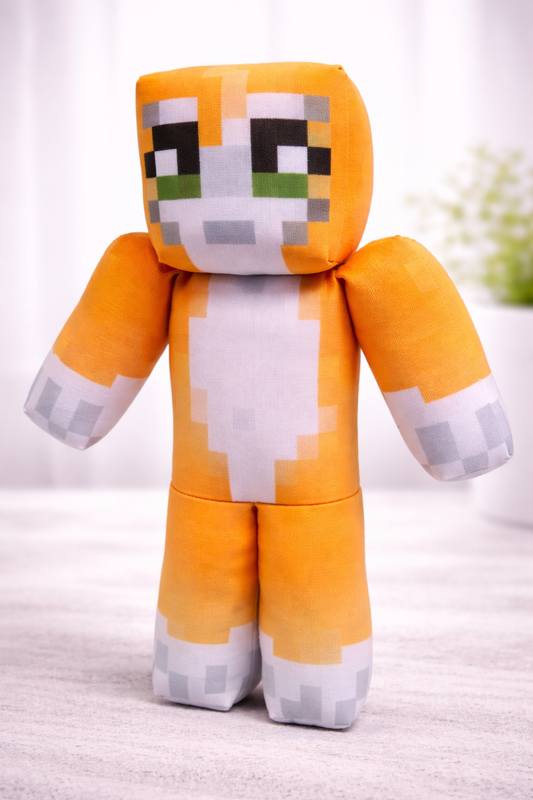 Orange Cat Pixel Plush Toy – 11” & 16” Block Style Gamer Plush