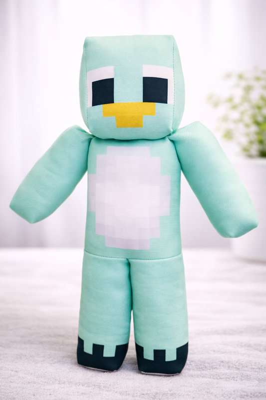 Blue Penguin Pixel Plush Toy – 11” & 16” Block Style Gamer Plush